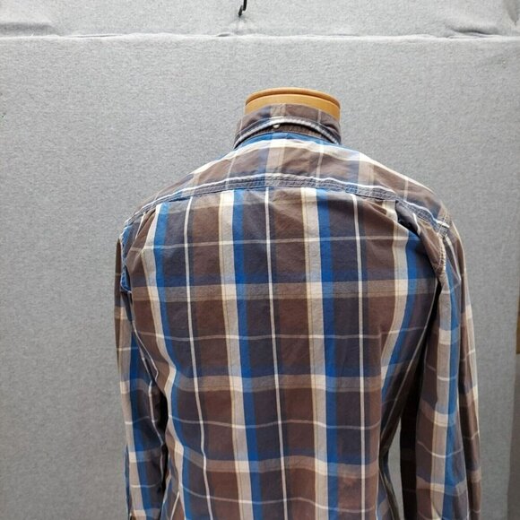 American Eagle Mens Outfitters Shirts Sz M Long Sleeve Prep Fit Blue Brown Plaid - Picture 5 of 6